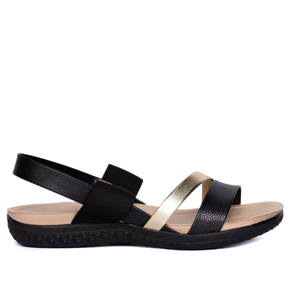 Sandália Feminina Modare Napa Elástico Preta/Dourada