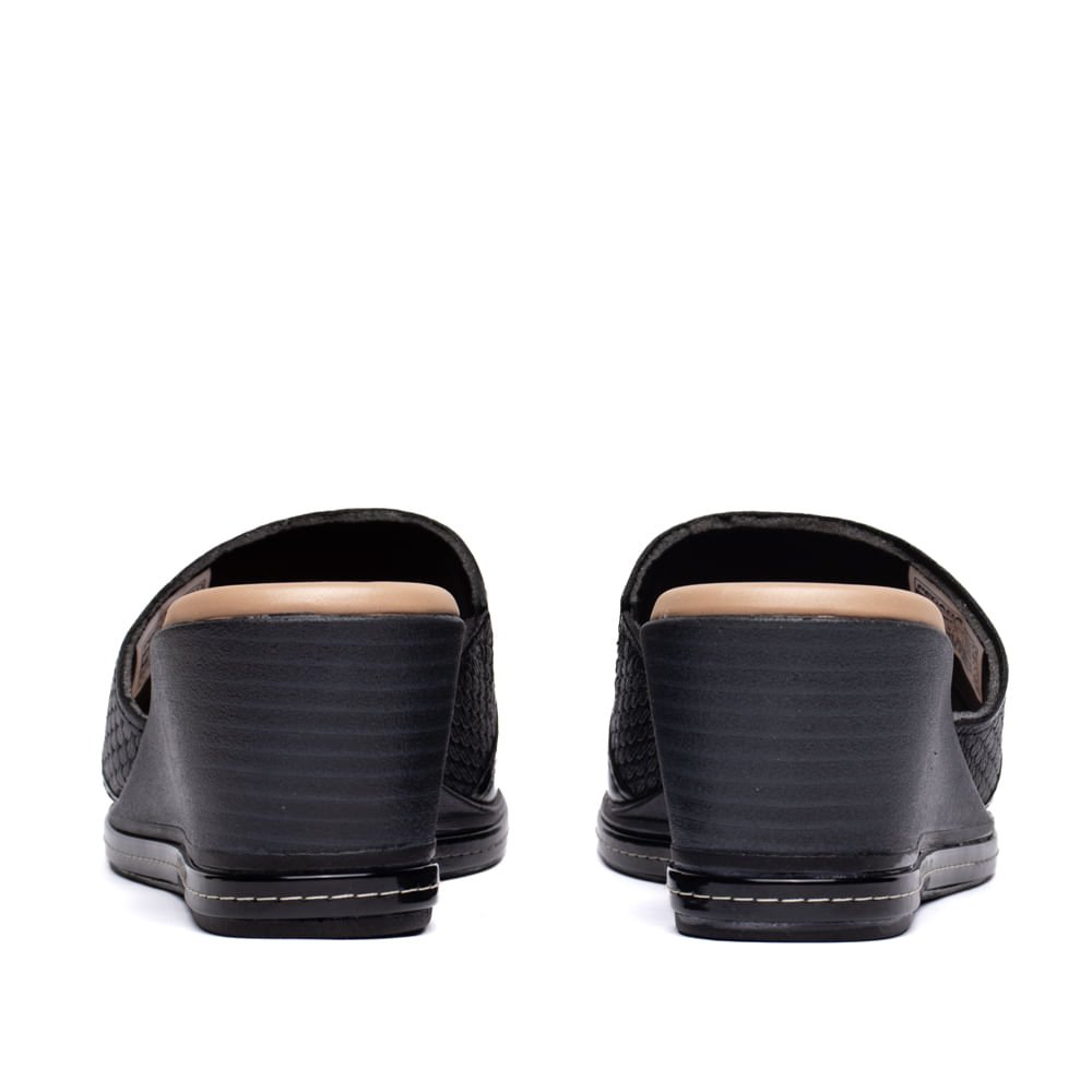 Tamanco Feminino Pegada Couro Anabela Texturizado Preto/Bege Preto/Bege 3