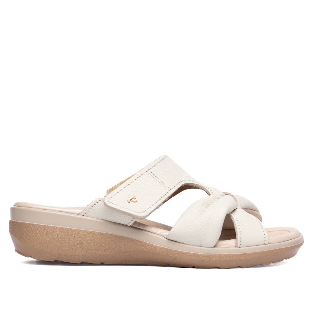 Tamanco Feminino Pegada Couro Super Soft Laço Off White/Bege
