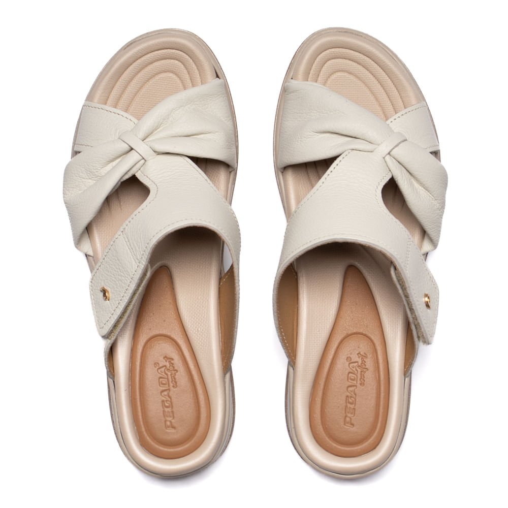 Tamanco Feminino Pegada Couro Super Soft Laço Off White/Bege Off White 4