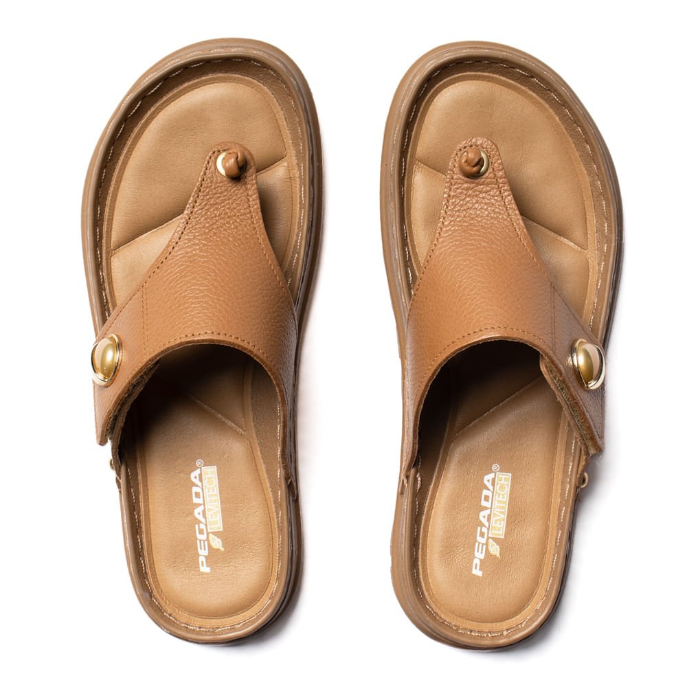 Chinelo Feminino Pegada Grace Couro Levitech Caramelo