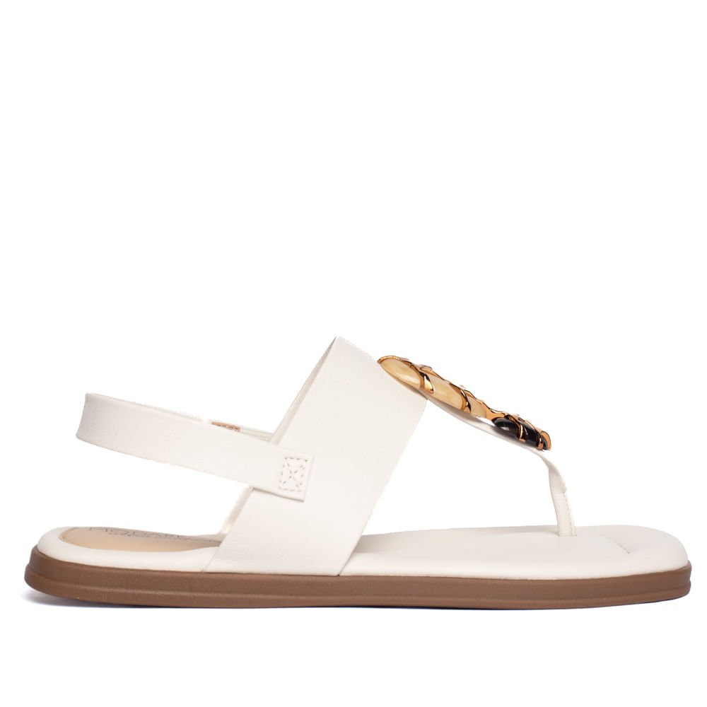 Sandália Rasteira Feminina Modare com Pedraria Off White