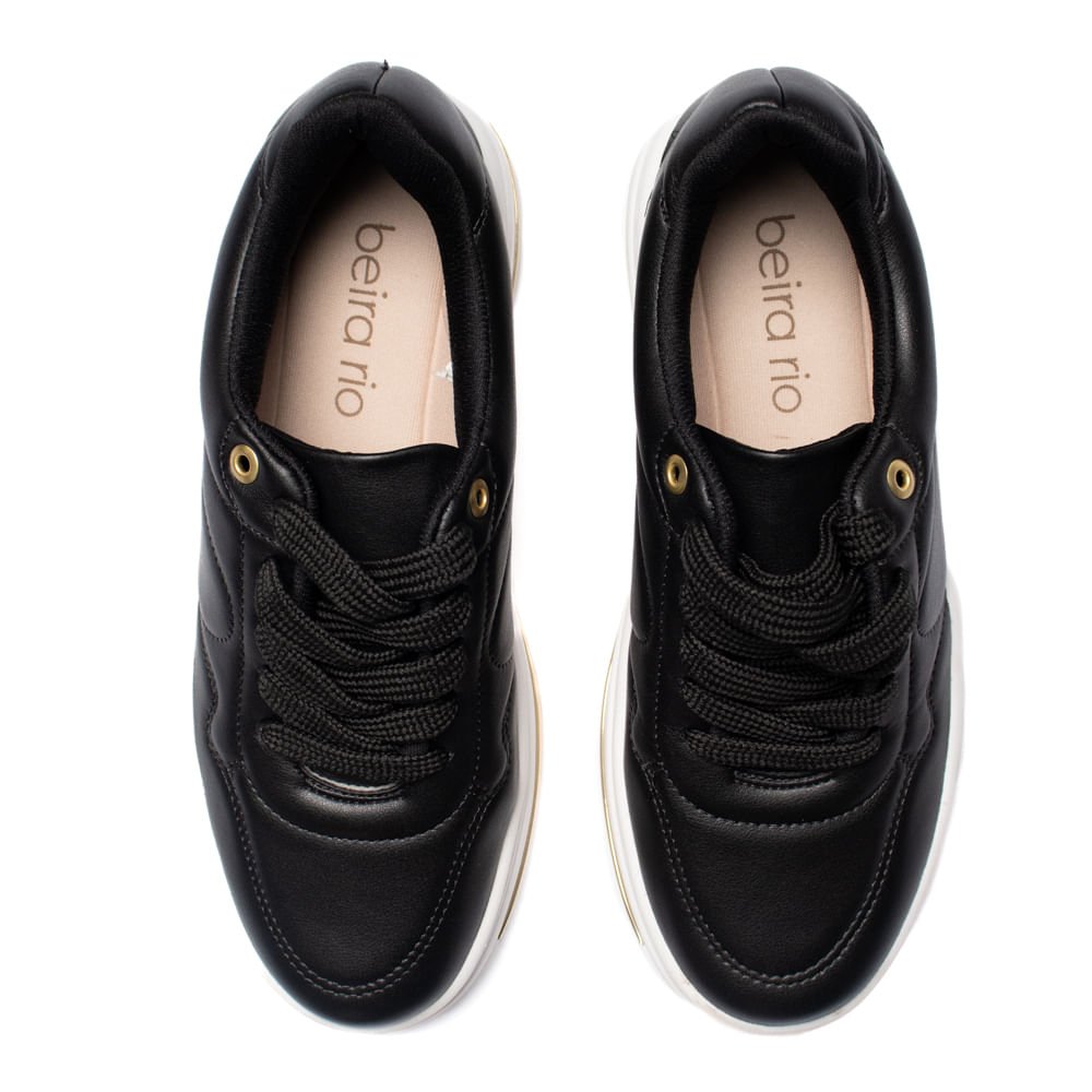 Tênis Feminino Beira Rio Napa Soft Milano Preto Preto/Branco 4