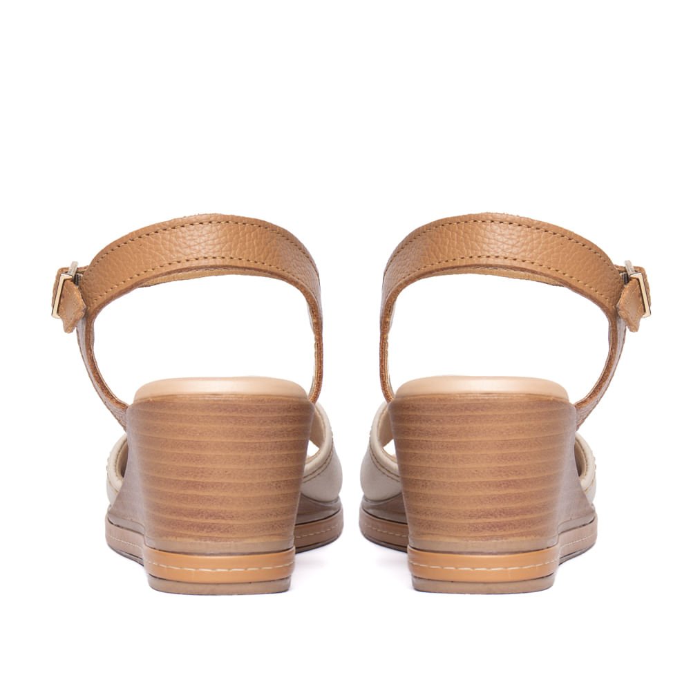Sandália Feminina Pegada Couro Anabela Off White/Bege Off White 3