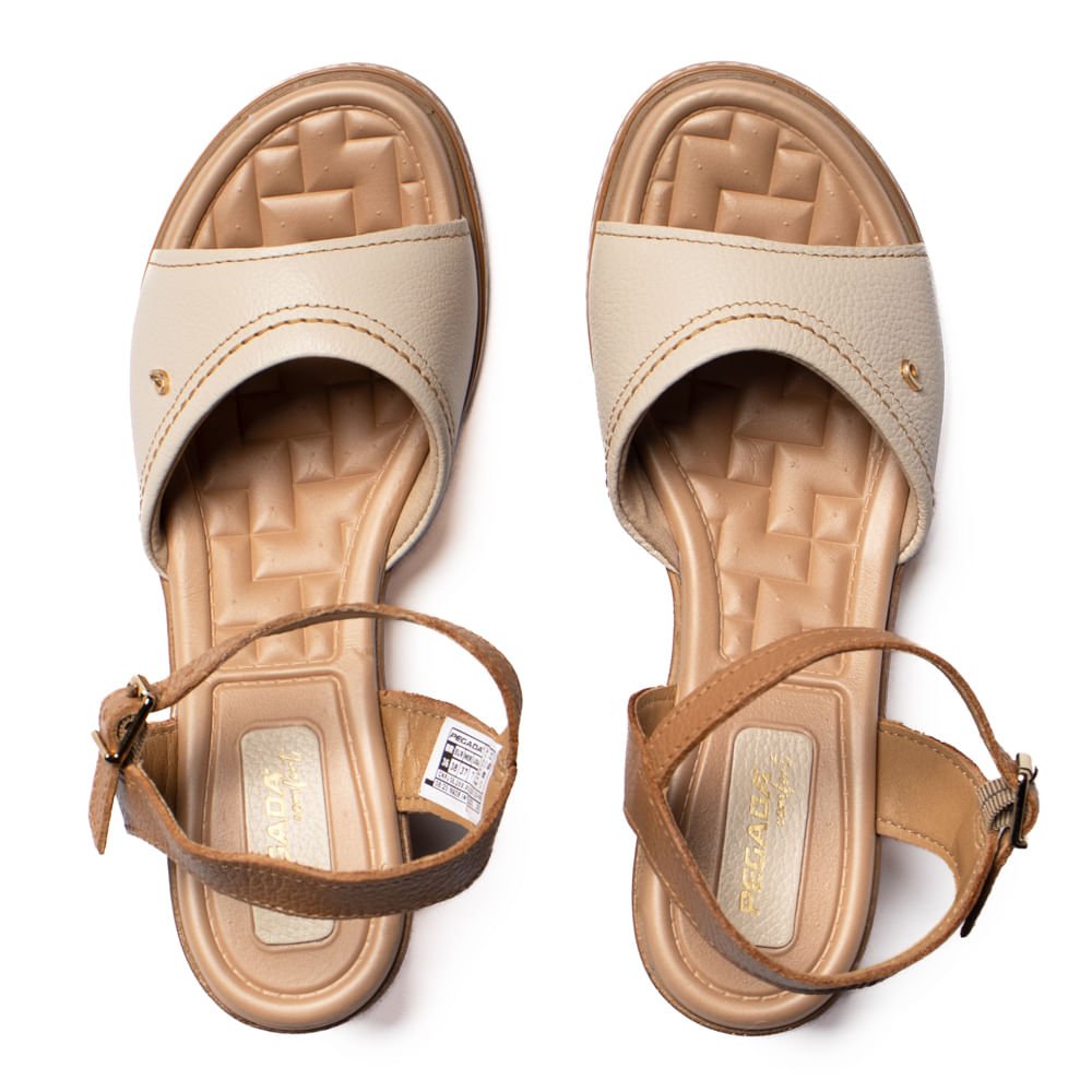 Sandália Feminina Pegada Couro Anabela Off White/Bege Off White 4