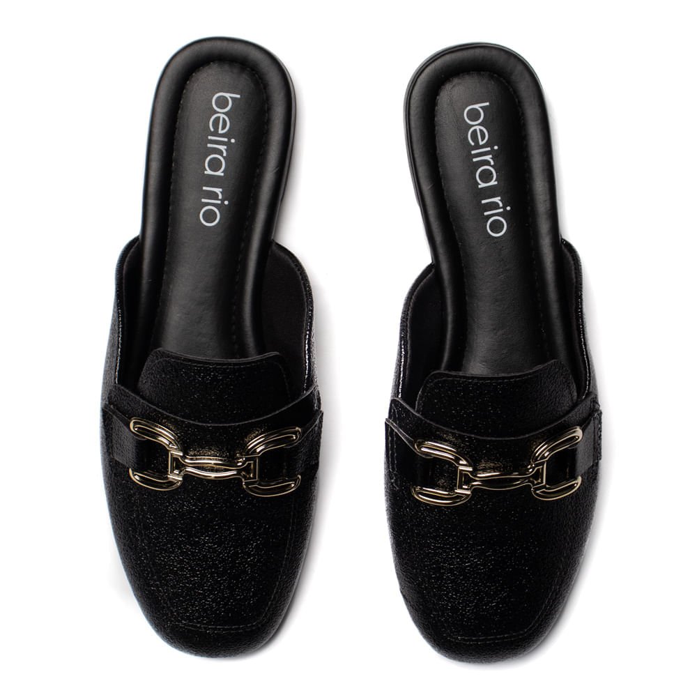 Sapatilha Mule Feminina Beira Rio Verniz Marmorizado Preto Preto 4