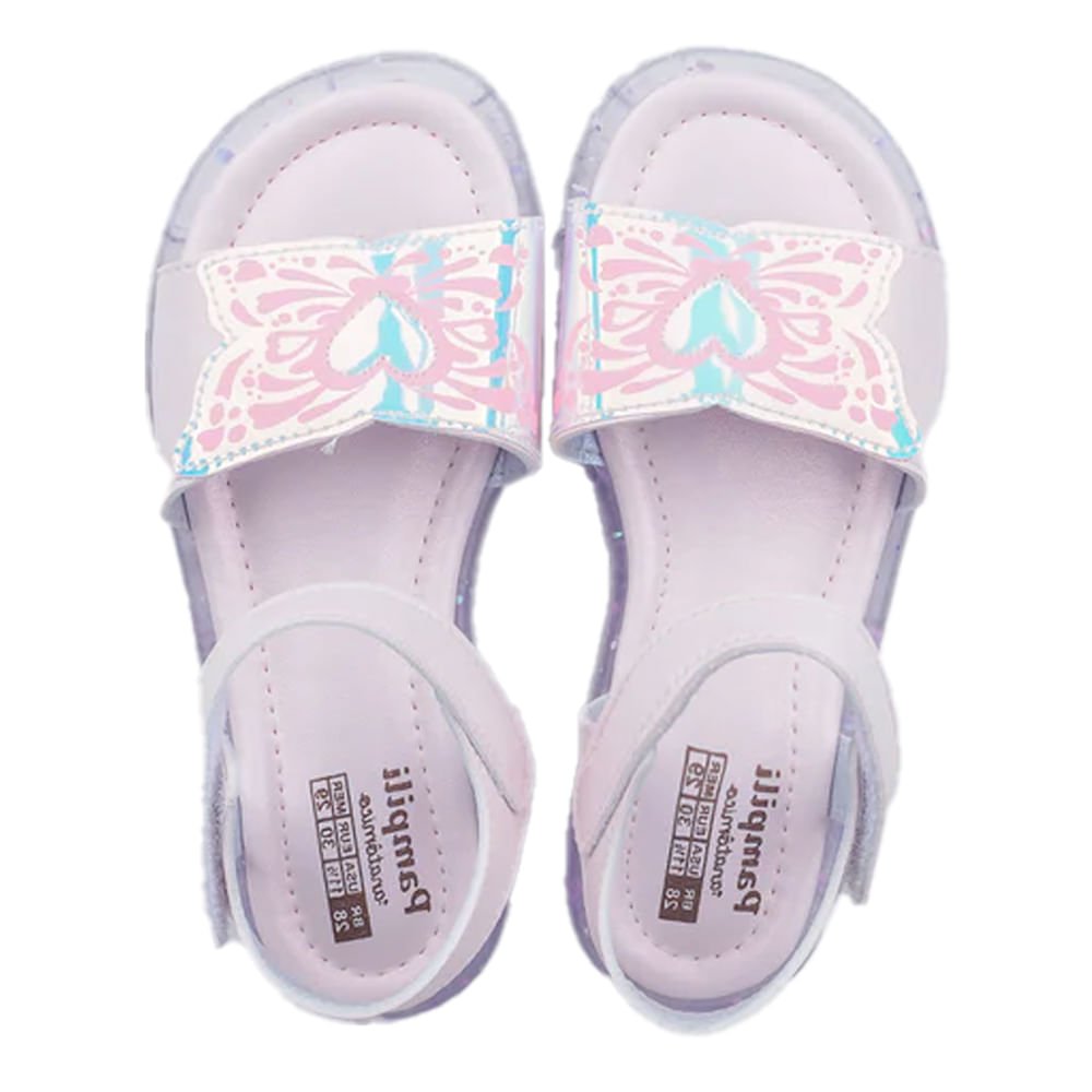 Sandália Infantil Pampili Led Borboleta Rosa Claro Branco 4