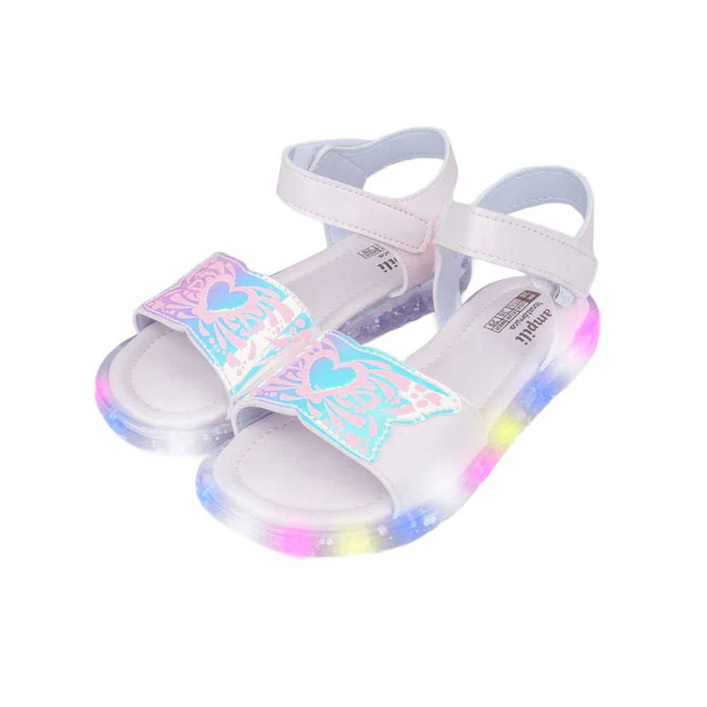 Sandália Infantil Pampili Led Borboleta Rosa Claro Branco 5