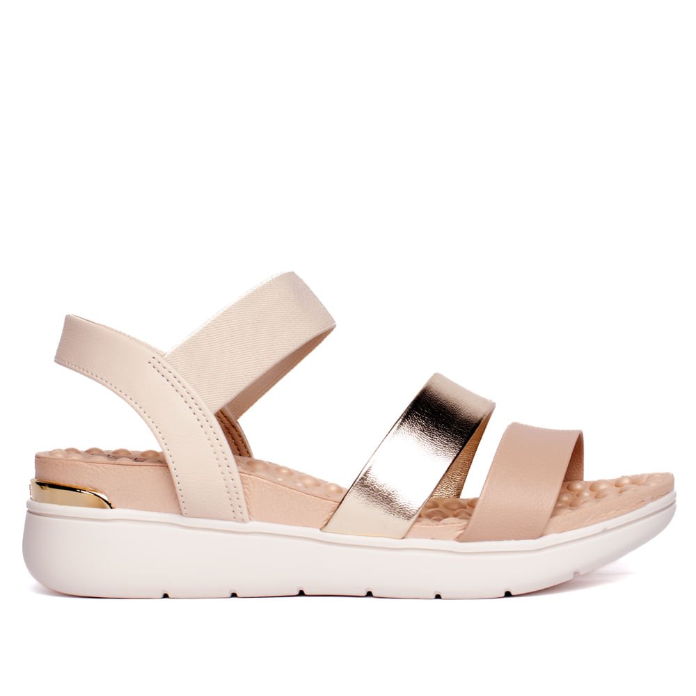 Sandália Feminina Modare com Tira Metalizada Bege Claro