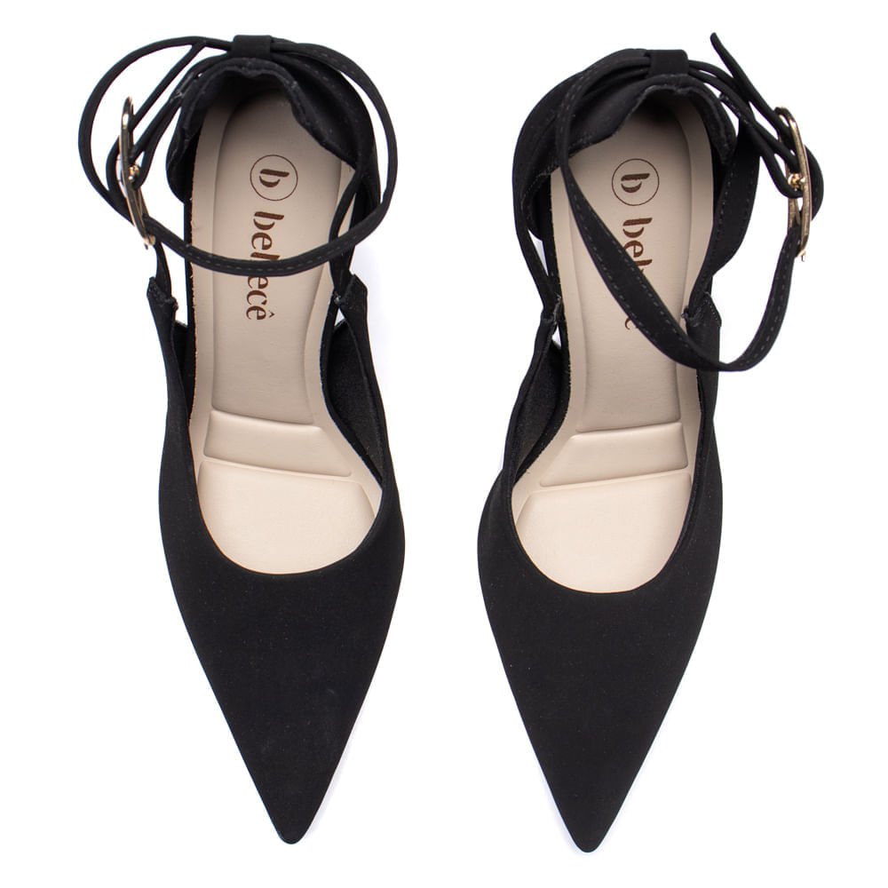 Scarpin Feminino Bebecê Nobuck Salto Fino Elegante Preto Preto 4