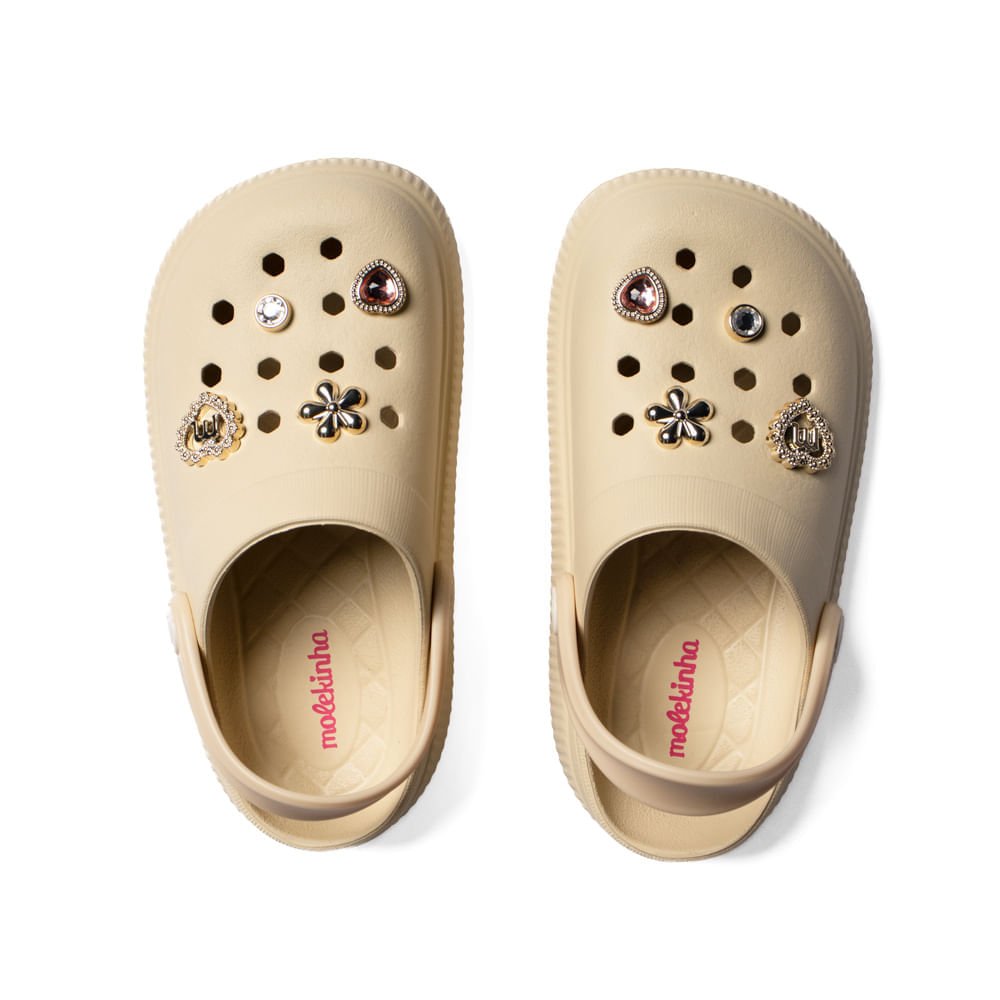 Sandália Babuche Infantil Molekinha Pins Decorativos Creme Bege 4