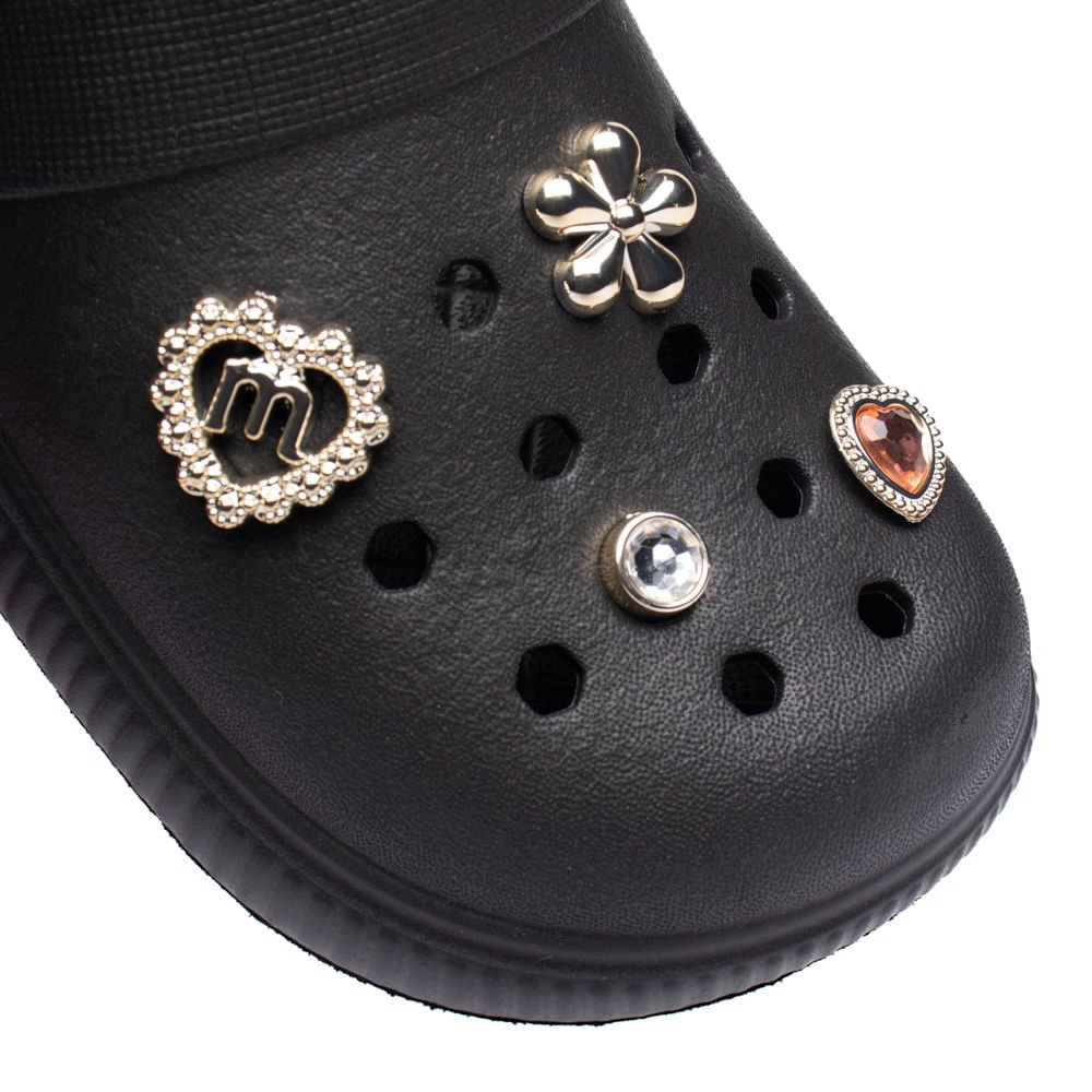 Sandália Babuche Infantil Molekinha Pins Decorativos Preto Preto 5