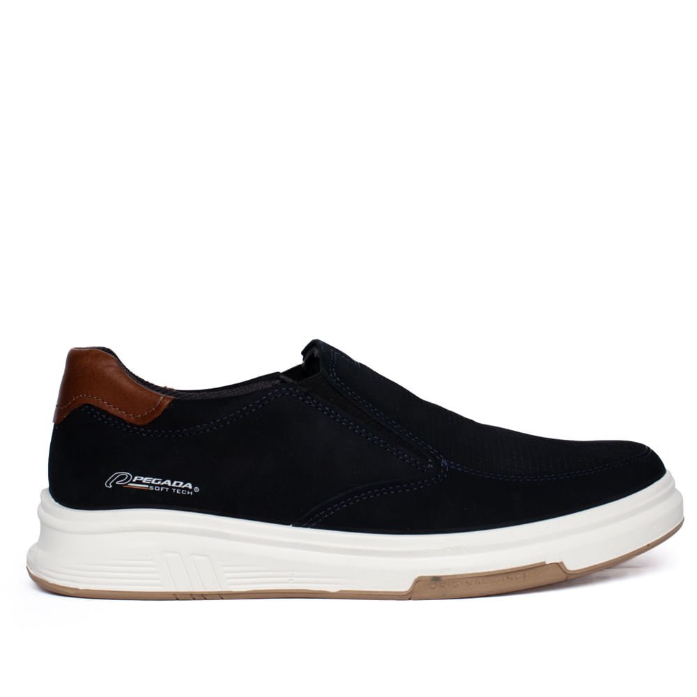 Sapato Masculino Pegada Slip On Nobuck Marinho/Marrom