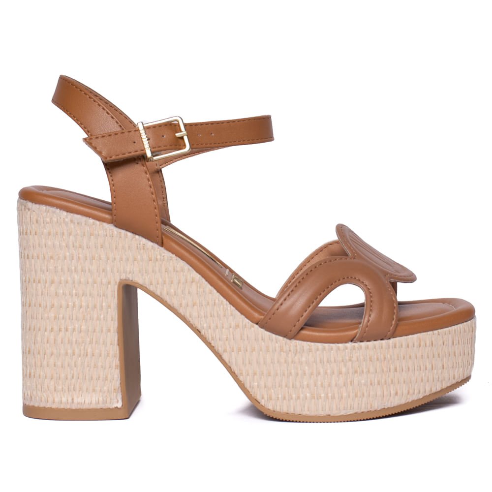 Sandália Feminina Vizzano Salto Bloco Napa Marrom