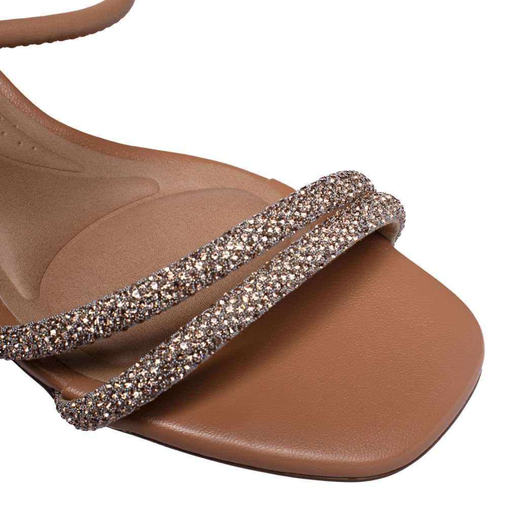 Sandália Feminina Beira Rio Salto Bloco Strass Nude Nude 4