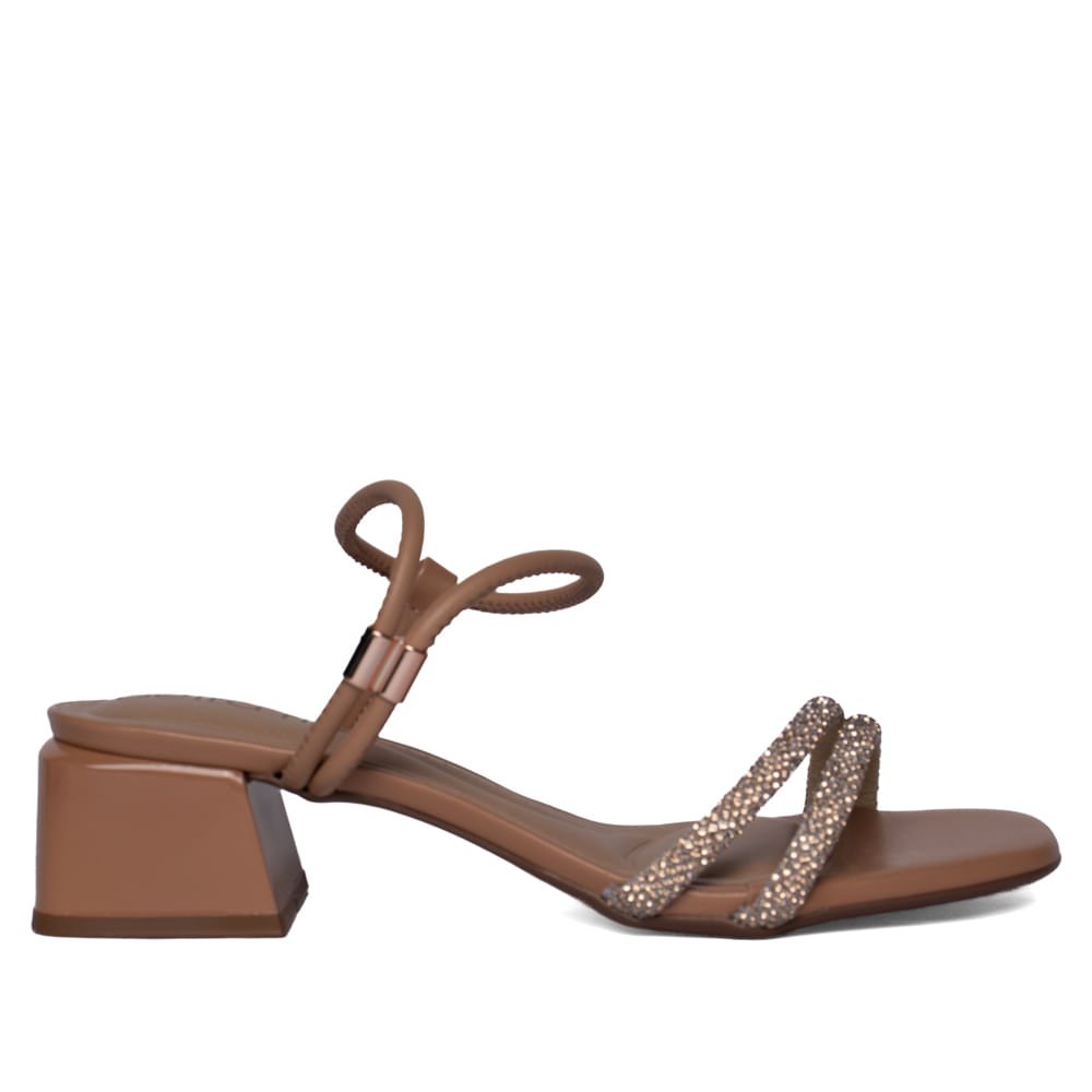 Sandália Feminina Beira Rio Salto Bloco Strass Nude Nude 1