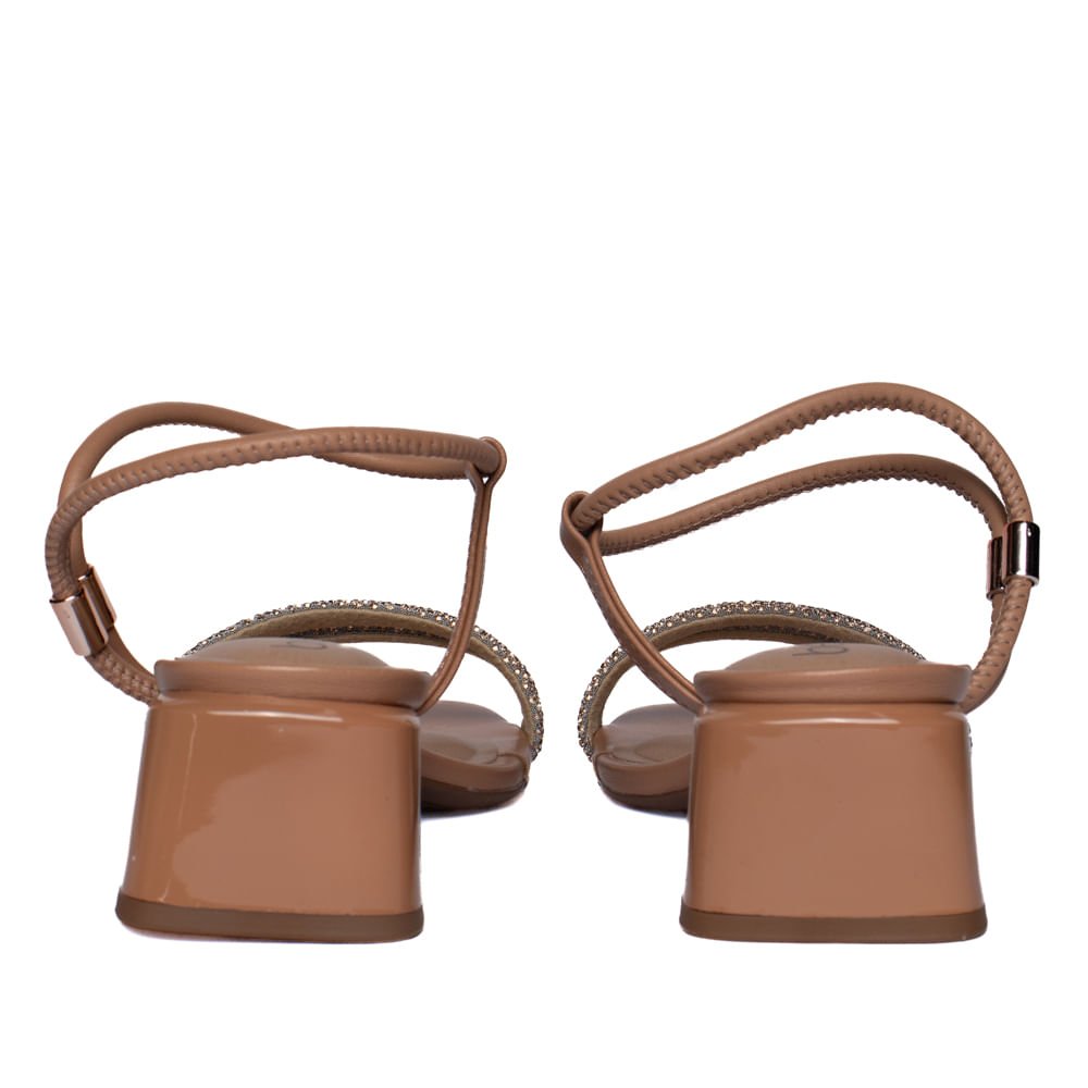 Sandália Feminina Beira Rio Salto Bloco Strass Nude Nude 3