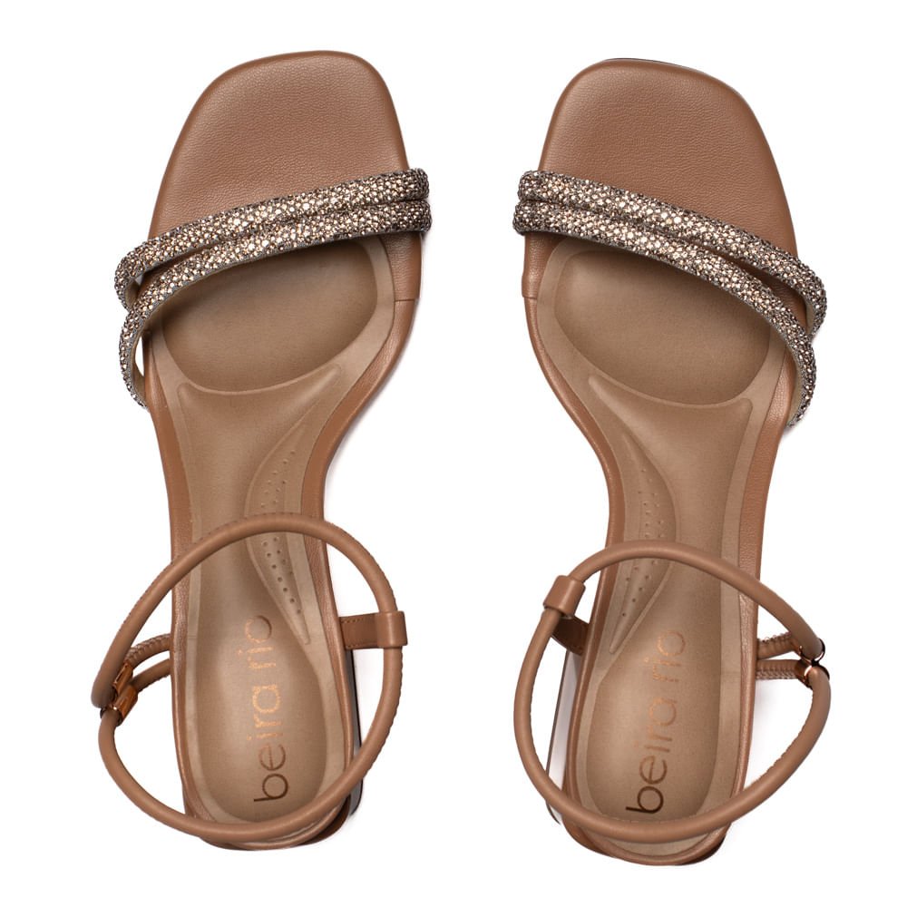 Sandália Feminina Beira Rio Salto Bloco Strass Nude Nude 4