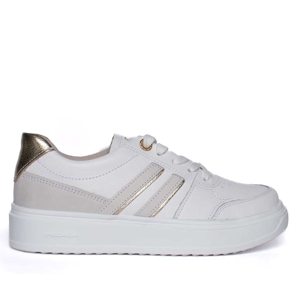 Tênis Feminino Pegada Couro Mia Burnished Branco/Dourado