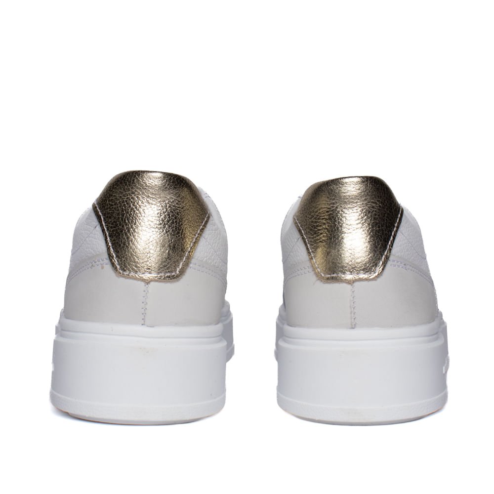 Tênis Feminino Pegada Couro Mia Burnished Branco/Dourado Branco/Dourado 3