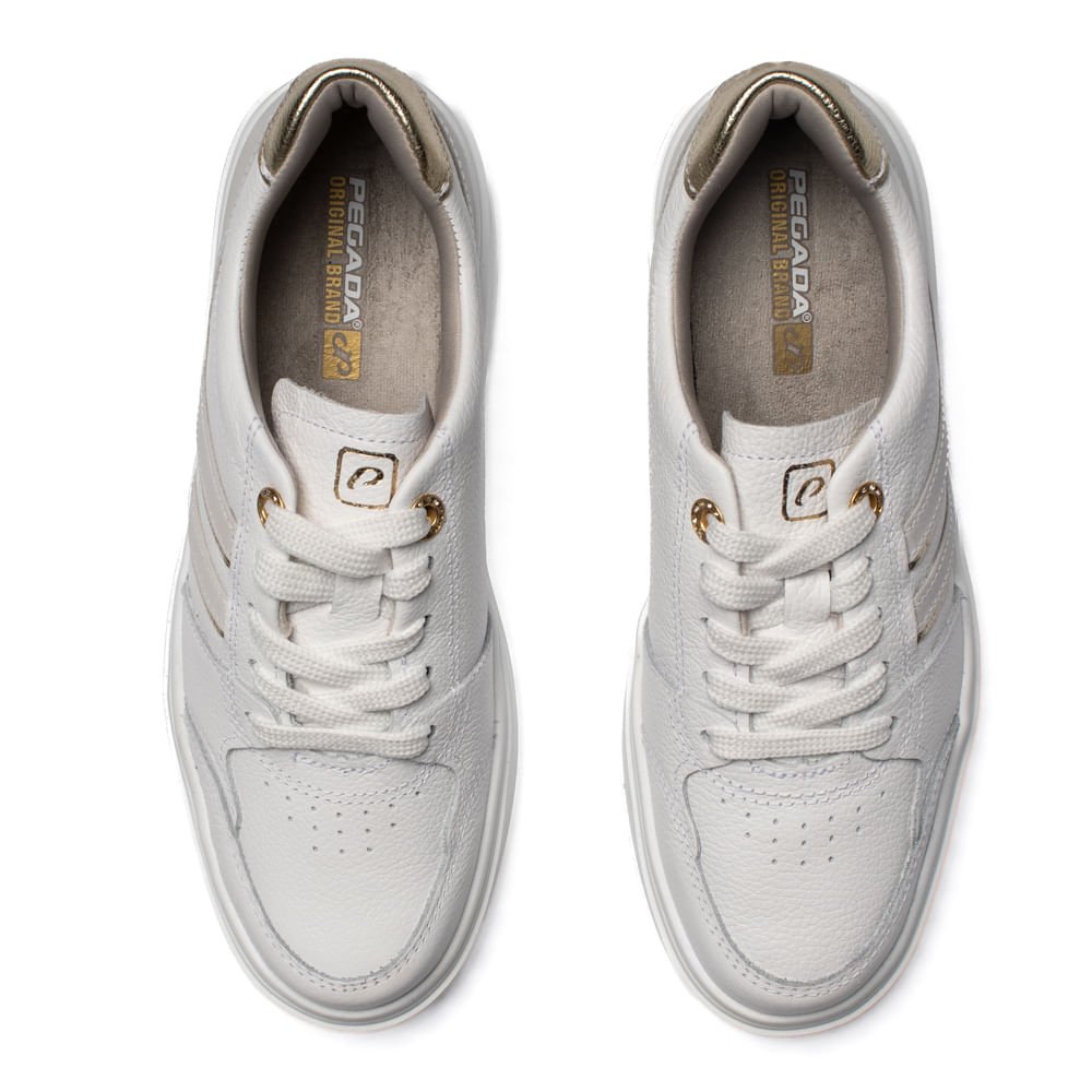 Tênis Feminino Pegada Couro Mia Burnished Branco/Dourado Branco/Dourado 4