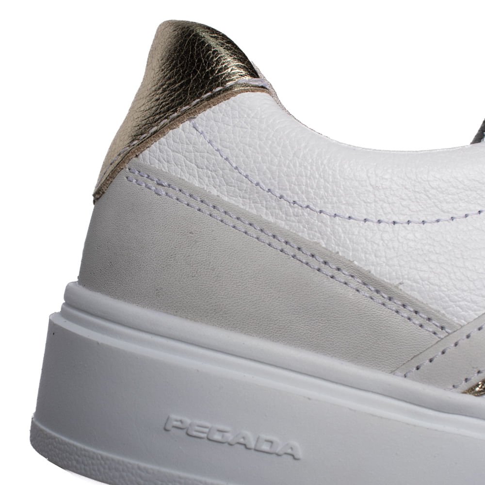 Tênis Feminino Pegada Couro Mia Burnished Branco/Dourado Branco/Dourado 6
