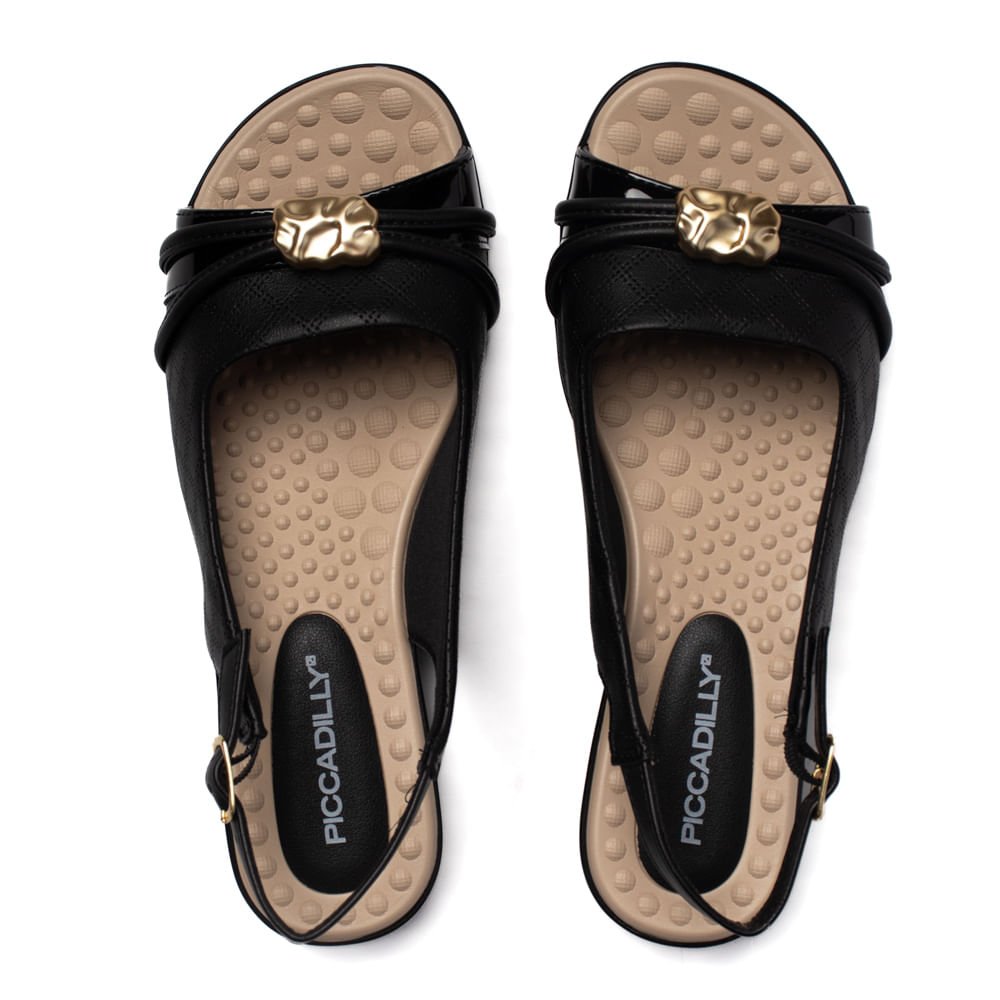 Sandália Feminina Piccadilly Slingback Napa Preto Preto 4