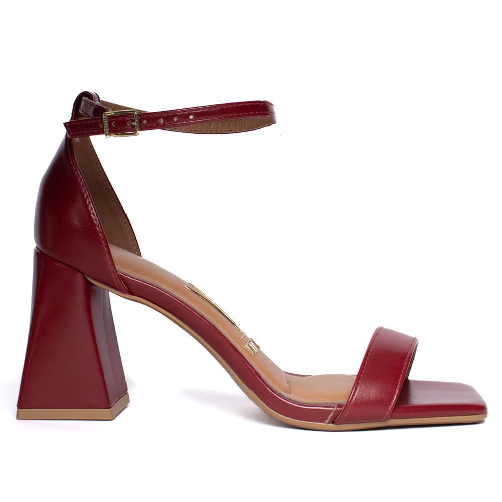 Sandália Feminina Vizzano Napa Salto Grosso Bordô