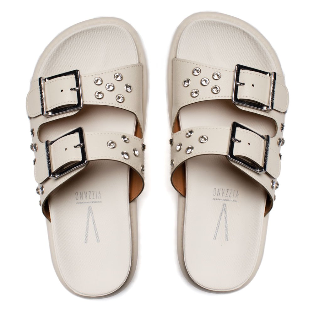 Chinelo Feminino Vizzano Flatform Fivelas Strass Off White