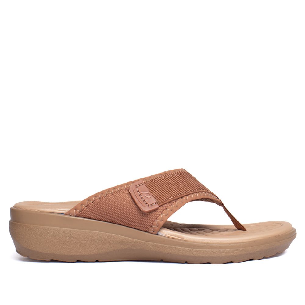 Chinelo Feminino Pegada Tecido Salto Anabela Bege Escuro