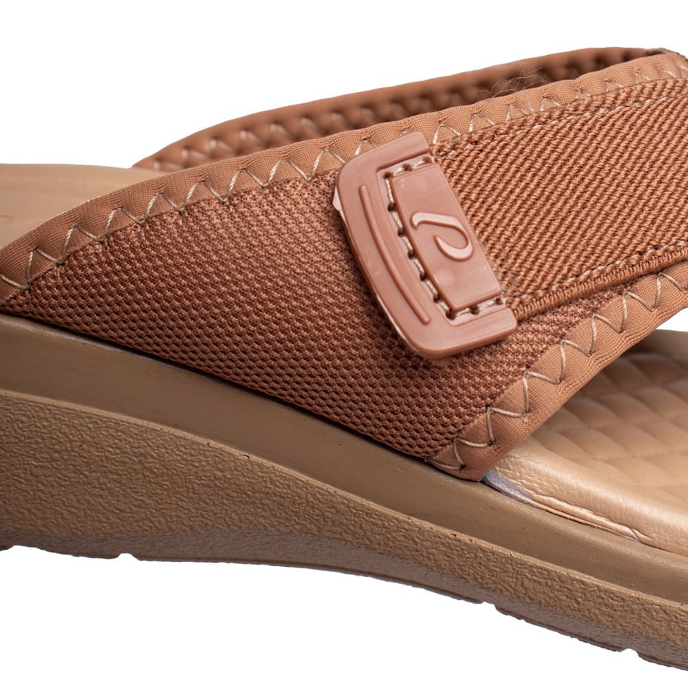 Chinelo Feminino Pegada Tecido Salto Anabela Bege Escuro Bege Escuro 5