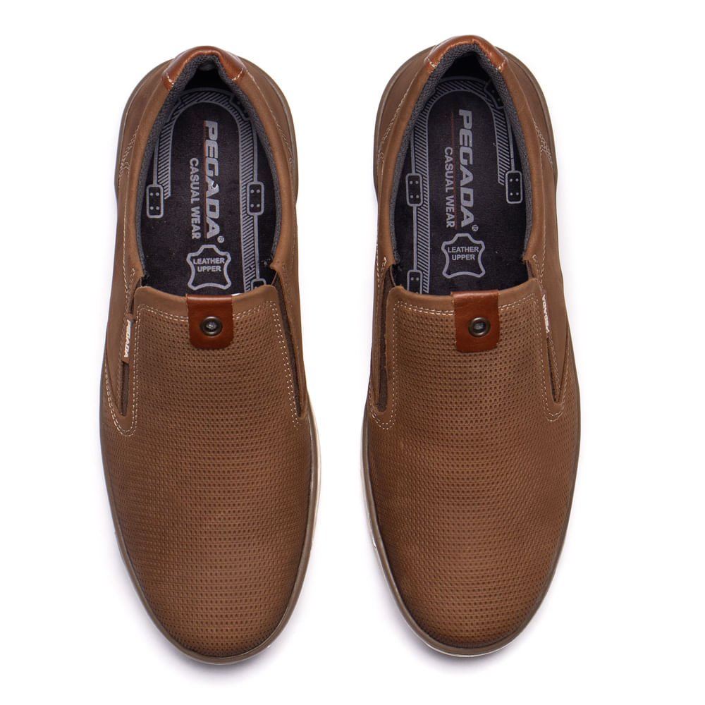 Sapato Masculino Pegada Couro Calce Fácil Marrom Claro Marrom Claro 4
