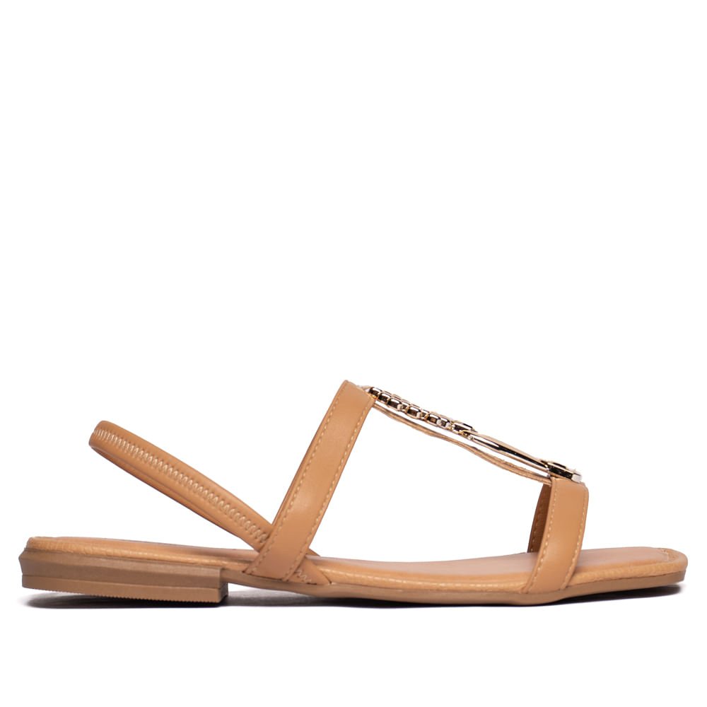 Sandália Rasteira Feminina Mississipi Adereço Marrom Claro