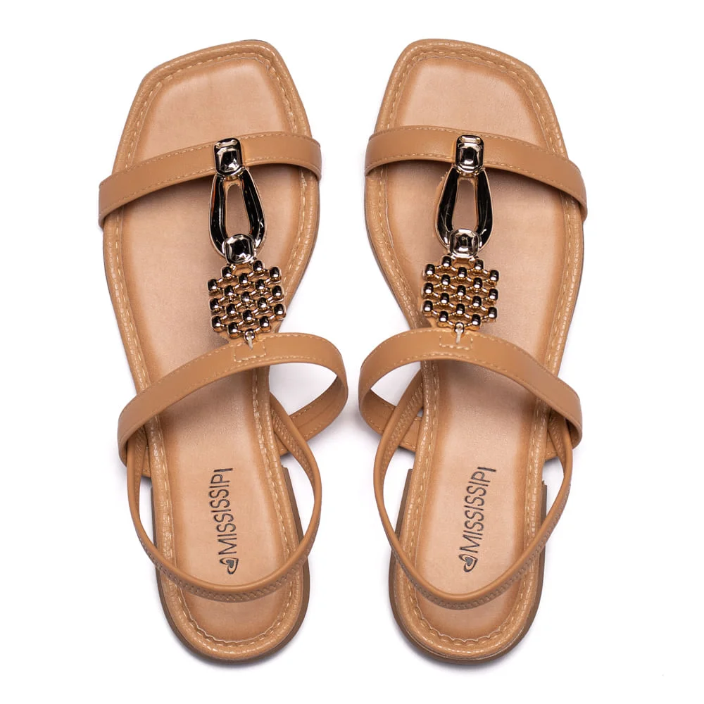 Sandália Rasteira Feminina Mississipi Adereço Marrom Claro Marrom Claro 4