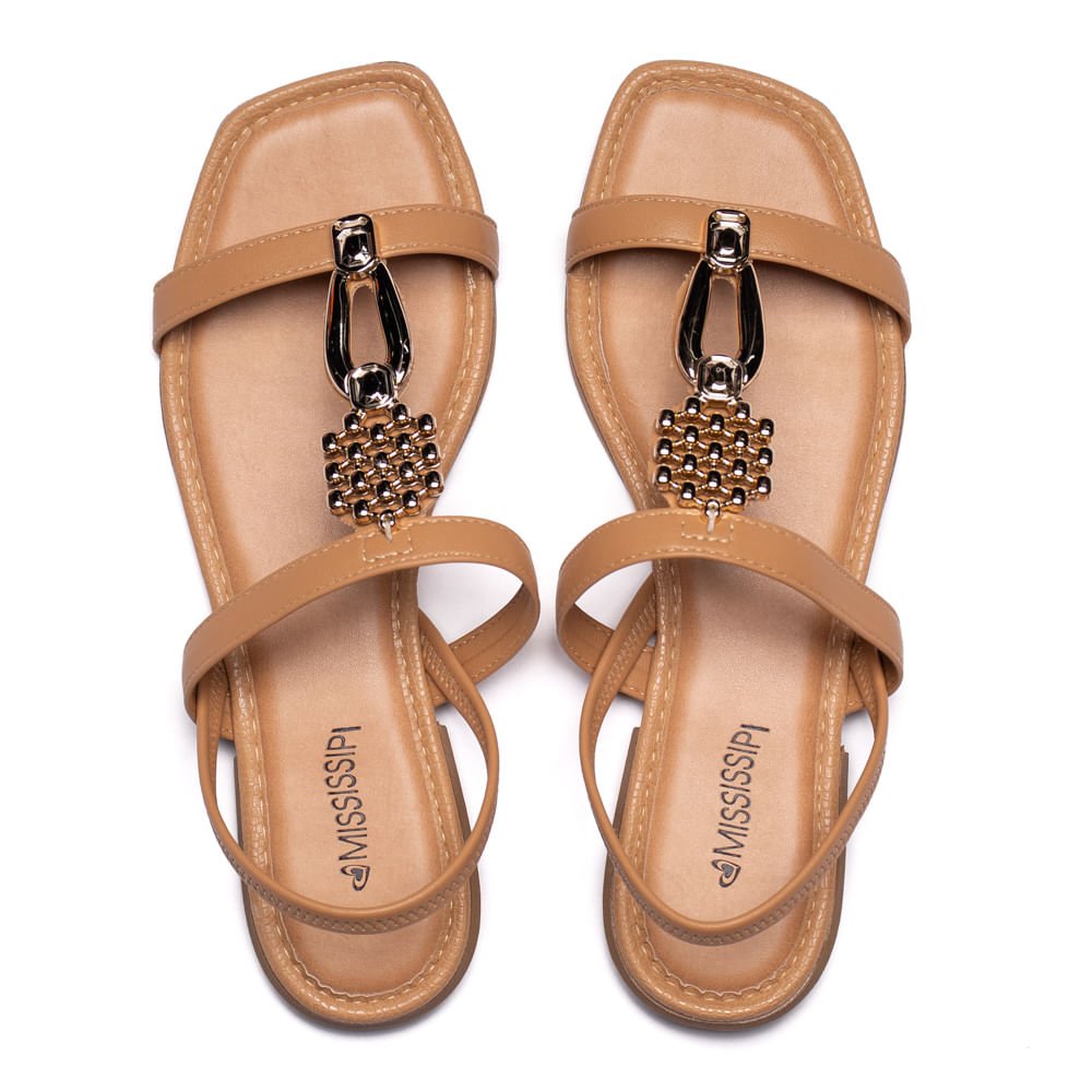 Sandália Rasteira Feminina Mississipi Adereço Marrom Claro Marrom Claro 4