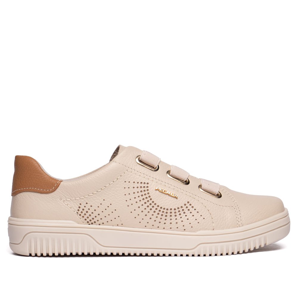 Tênis Feminino Pegada Couro Calce Fácil Trip Bege/Marrom