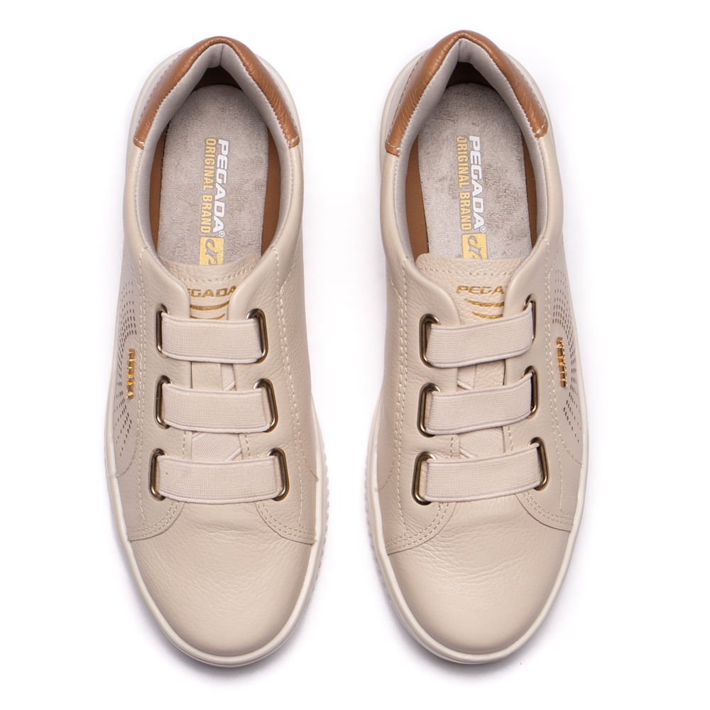 Tênis Feminino Pegada Couro Calce Fácil Trip Bege/Marrom Bege/Marrom 4