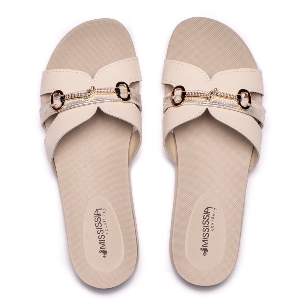 Chinelo Slide Feminino Mississipi Flatform Glitter Bege