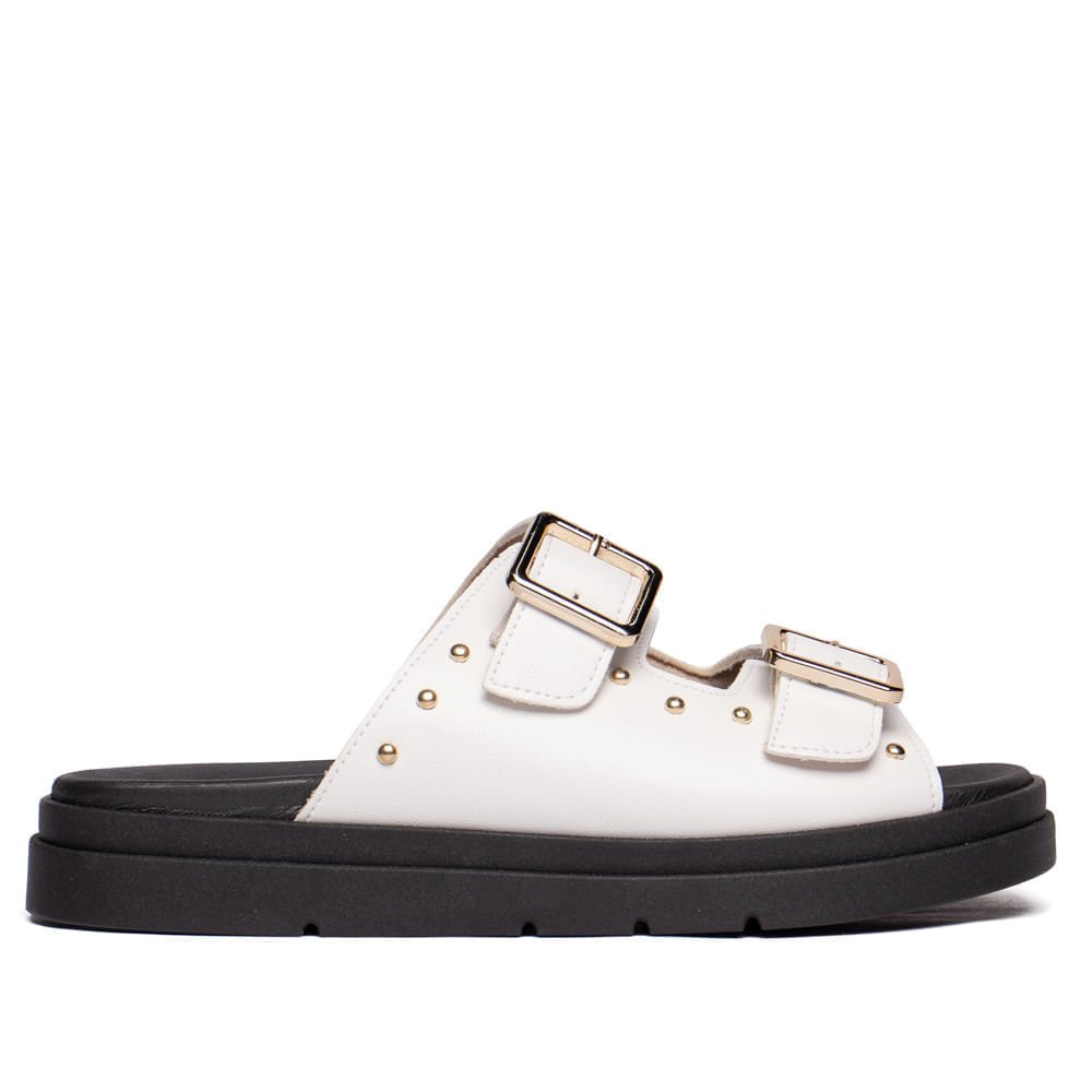 Tamanco Feminino Bebecê com Fivelas Branco/Preto