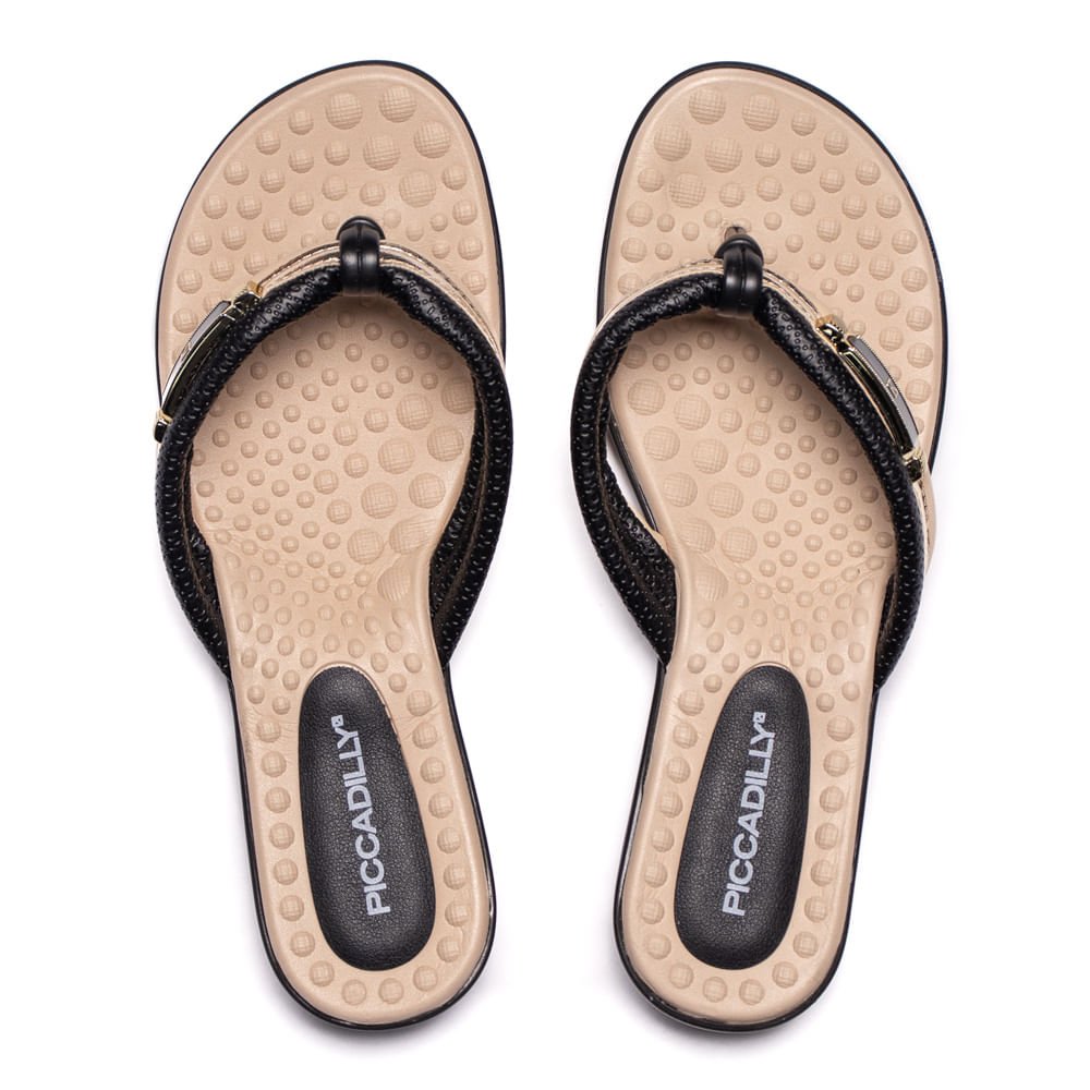 Chinelo Anabela Feminino Piccadilly Napa Preto/Bege