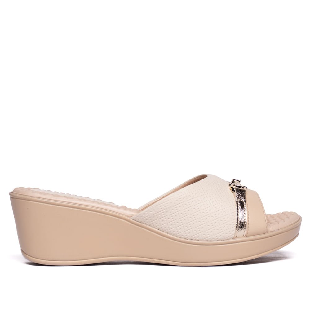 Tamanco Feminino Piccadilly Wide Fit Anabela Médio Bege