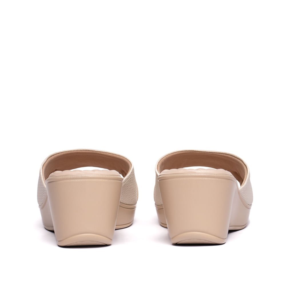 Tamanco Feminino Piccadilly Wide Fit Anabela Médio Bege Bege 3