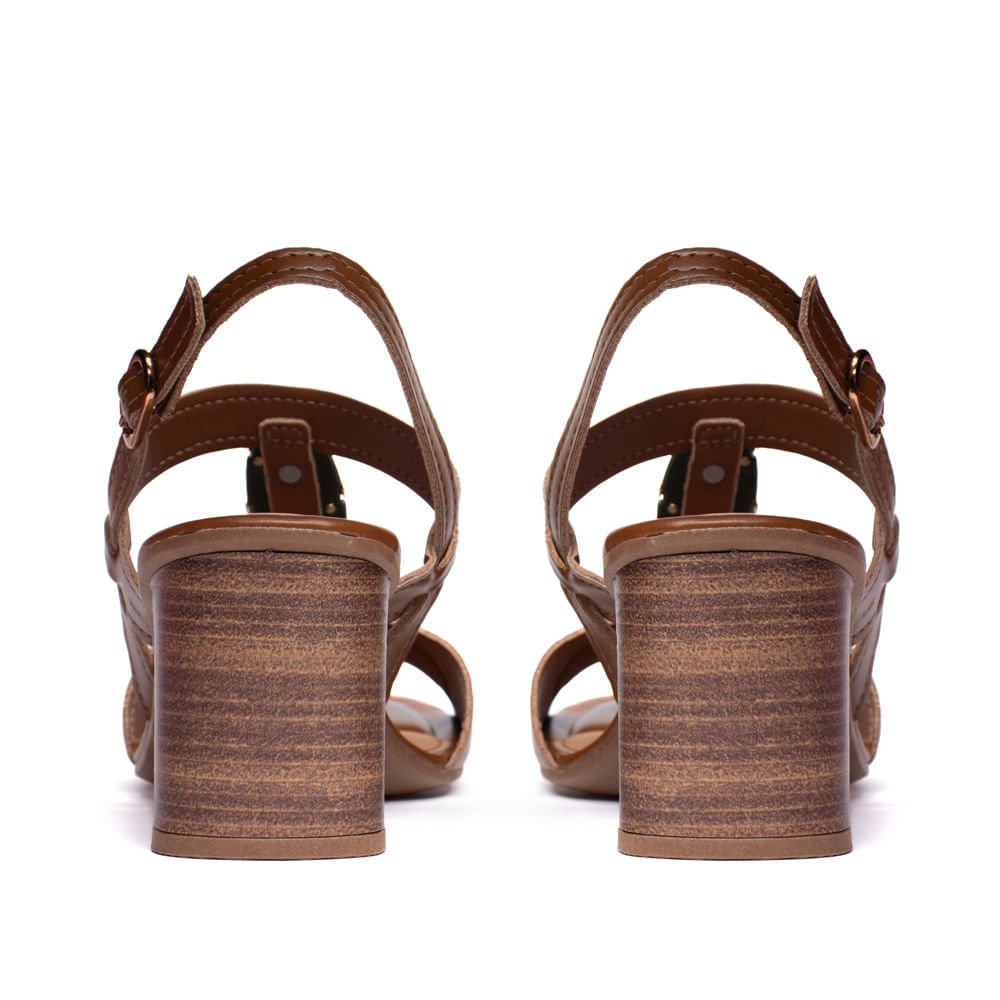 Sandália Feminina Dakota Salto Bloco com Pedraria Caramelo Caramelo 3