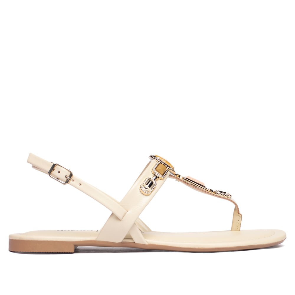 Sandália Rasteira Feminina Dakota com Pedrarias Bege