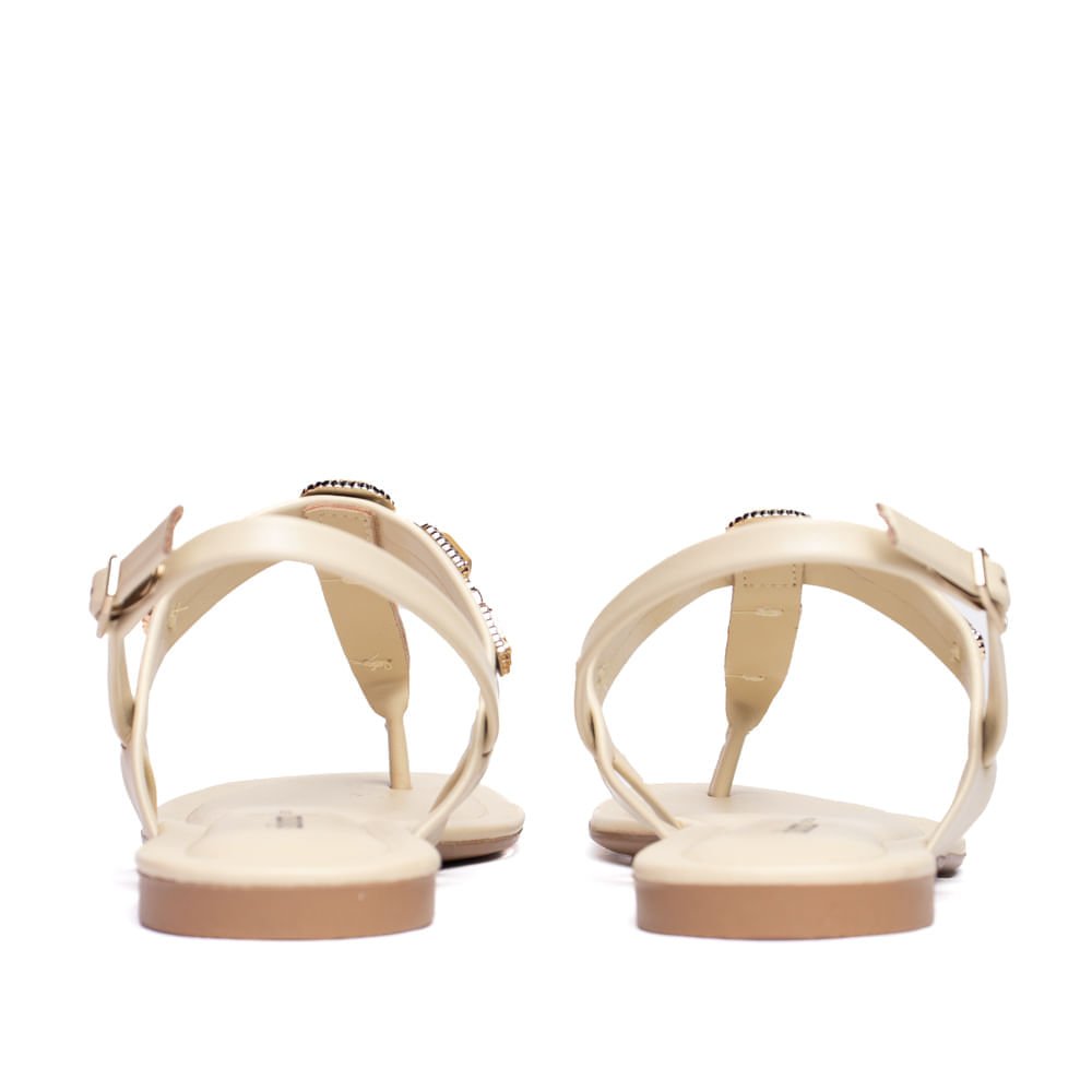 Sandália Rasteira Feminina Dakota com Pedrarias Bege Bege 2