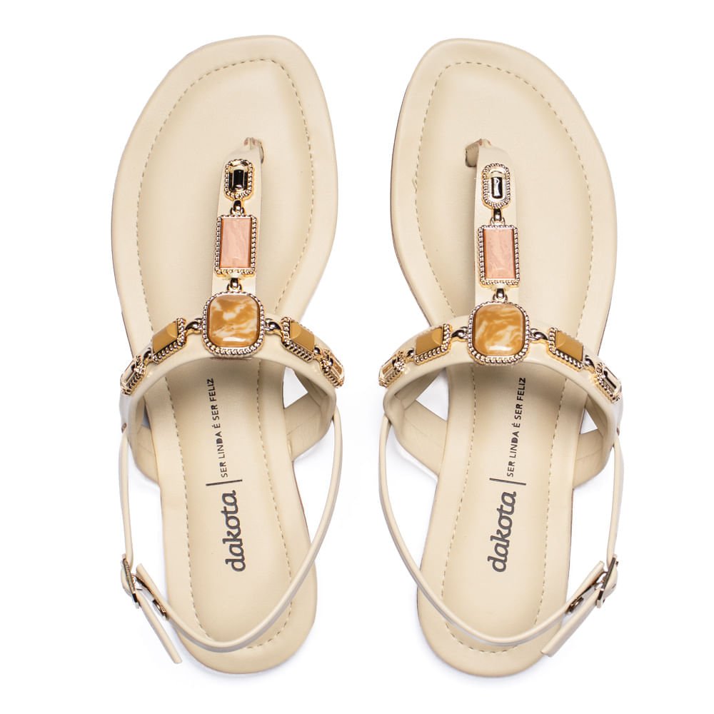 Sandália Rasteira Feminina Dakota com Pedrarias Bege Bege 3