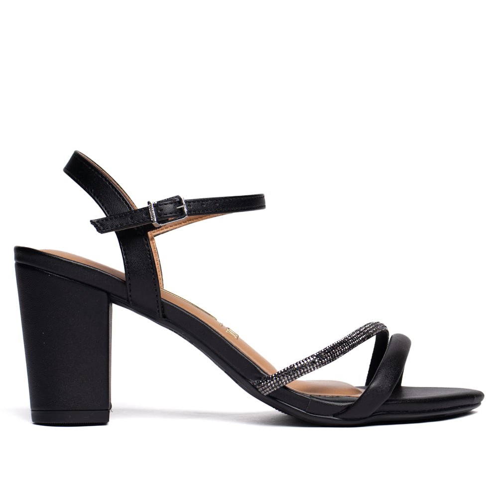 Sandália Feminina Vizzano Salto Grosso com Tira de Strass Preto
