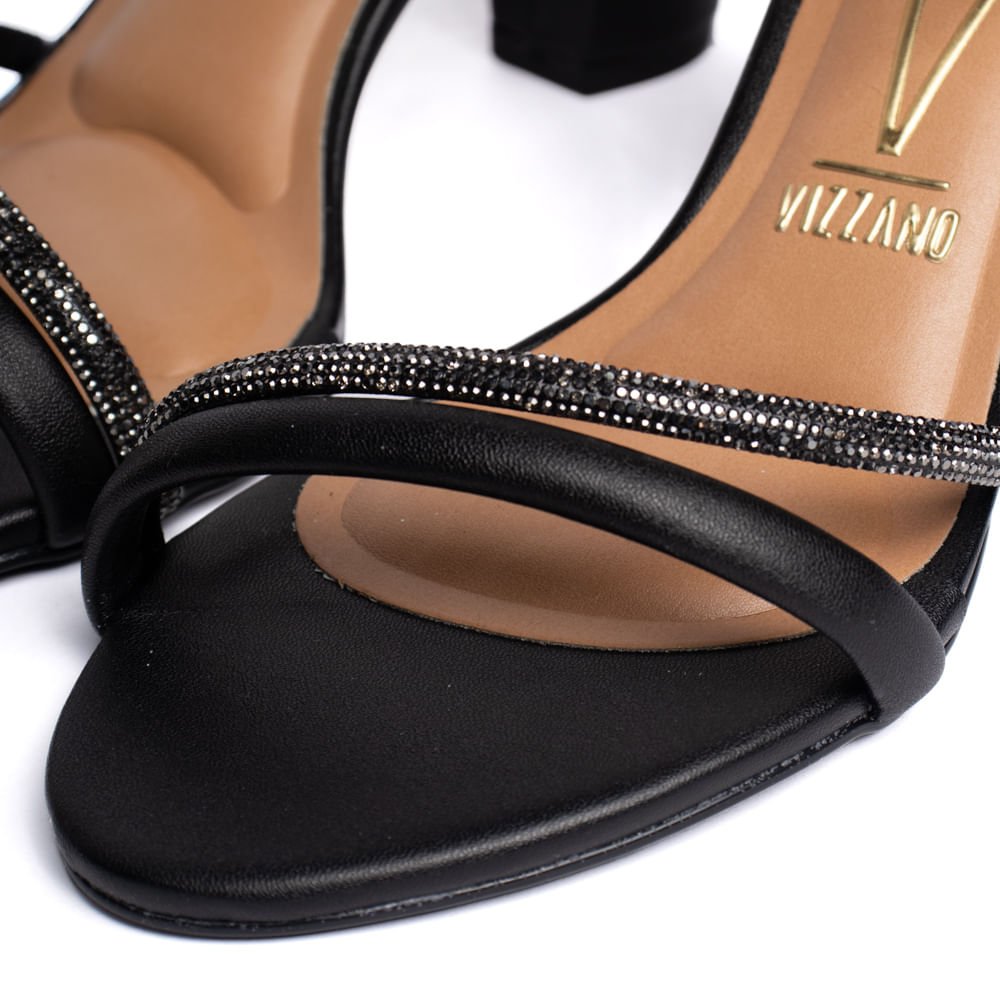 Sandália Feminina Vizzano Salto Grosso com Tira de Strass Preto Preto 3