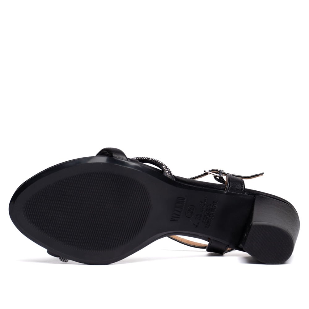 Sandália Feminina Vizzano Salto Grosso com Tira de Strass Preto Preto 2