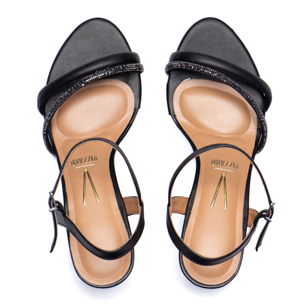 Sandália Feminina Vizzano Salto Grosso com Tira de Strass Preto Preto 4